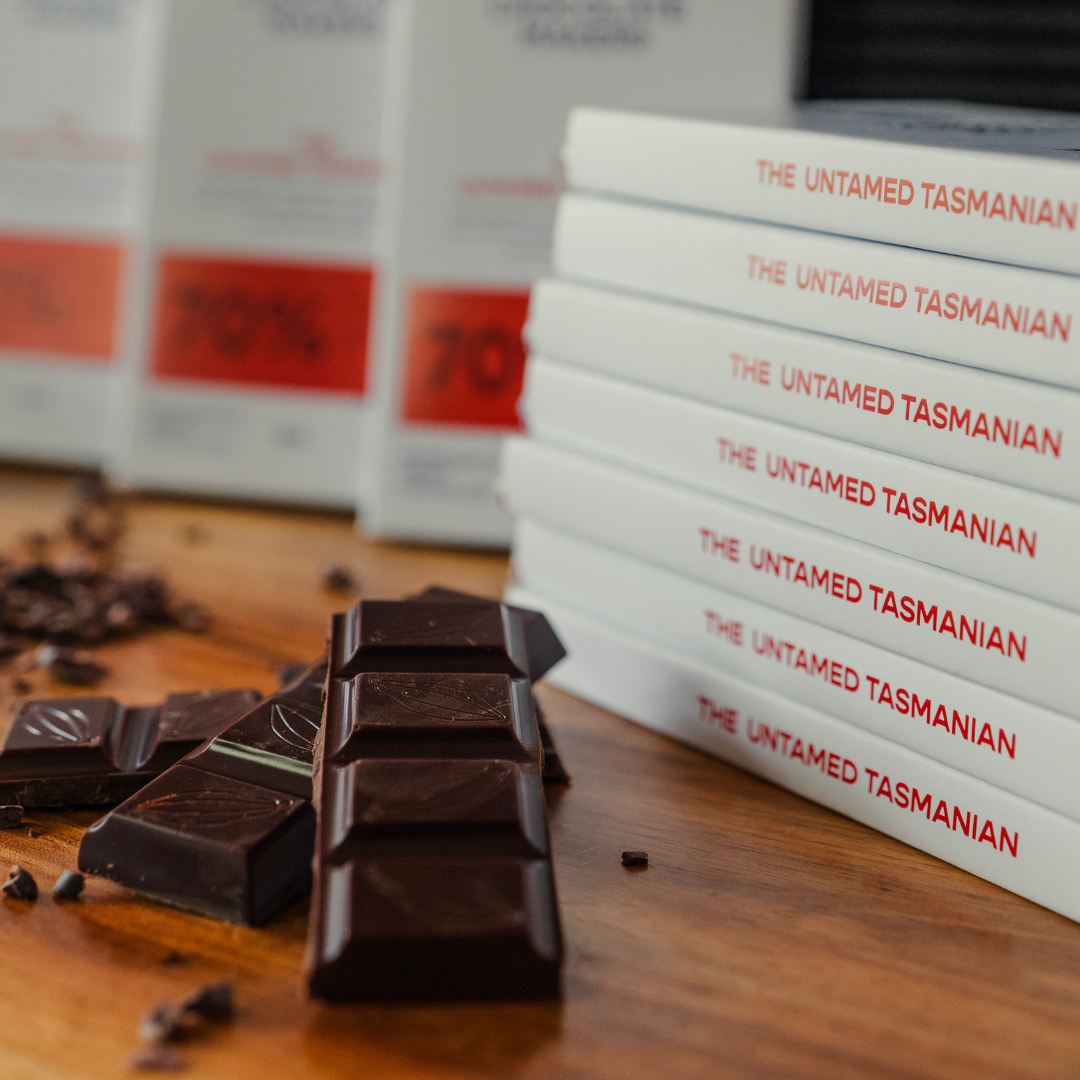 The Untamed Tasmanian 70% chocolate - Untempered chocolate in a bar with all the texture