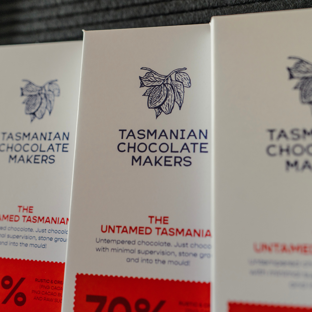 The Untamed Tasmanian 70% chocolate - Untempered chocolate in a bar with all the texture