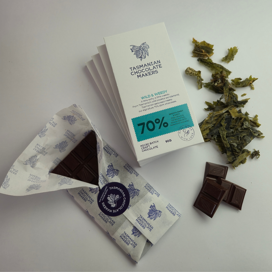 Wild and Weedy 70% chocolate - Rich, smooth 70% chocolate with Tasmanian Wakame