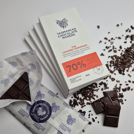 The Untamed Tasmanian 70% chocolate - Untempered chocolate in a bar with all the texture