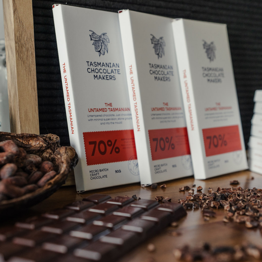 The Untamed Tasmanian 70% chocolate - Untempered chocolate in a bar with all the texture